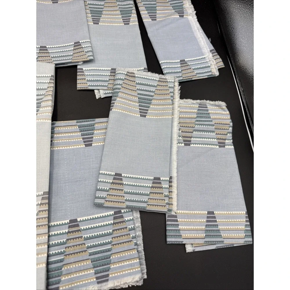 Vintage Tablecloth Repurposed From  Sheet, Napkins, Blue Geometric
